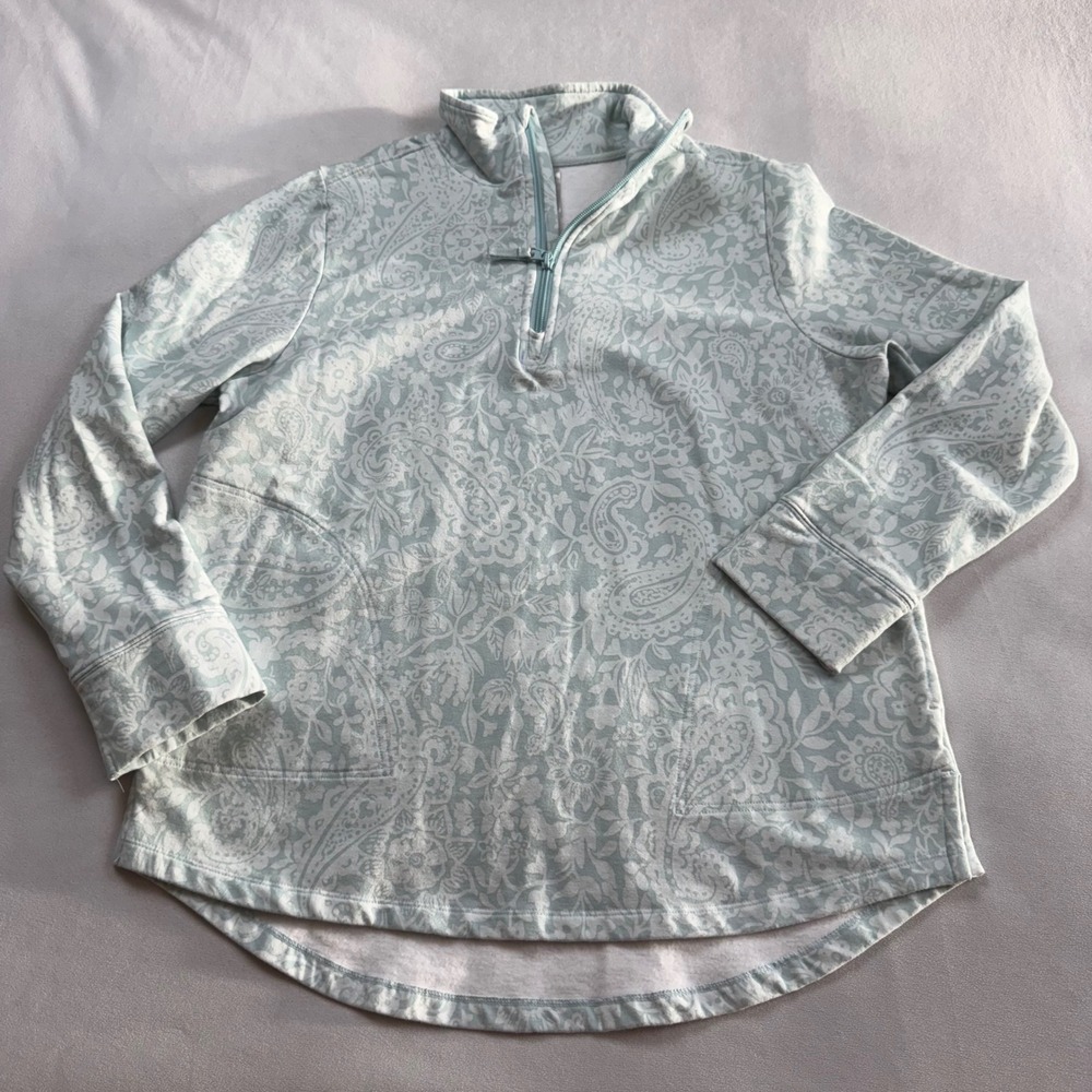 Vera Bradley Womens LG Mint Green Paisley Quarter Zip Pullover Fleece Sweatshirt